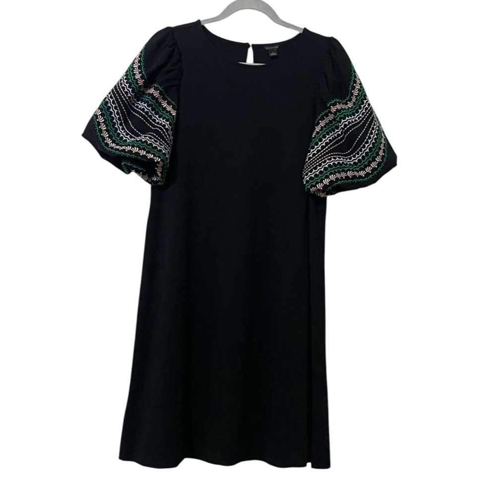 Ann Taylor Embroidered Puff Sleeve Ponte Shift Dress